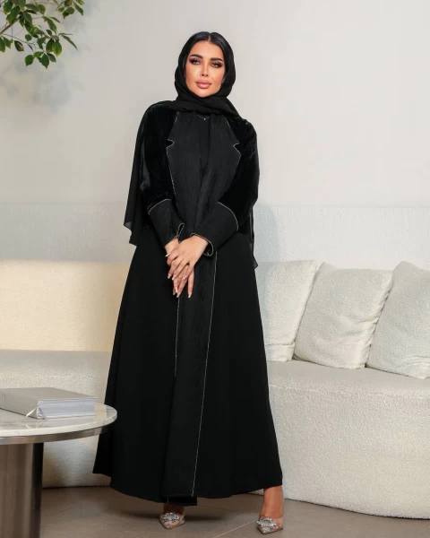 Black Velvet Crepe Abaya IB168 Balck