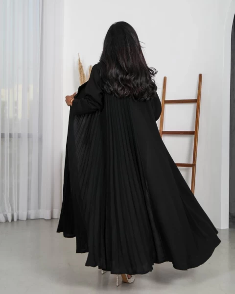 Black pleated crepe blazer abaya C:IB150